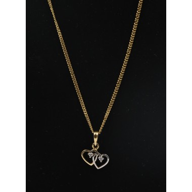 18K Gold Chain with Heart-in Design Diamond Pendant 